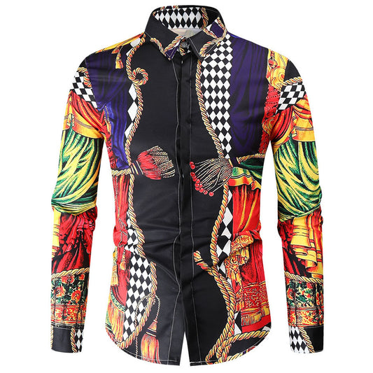 Foreign Trade New Men's Shirt Spring And Autumn New Fashion Print Youth Long-sleeved Shirt Men's Casual Slim Shirt