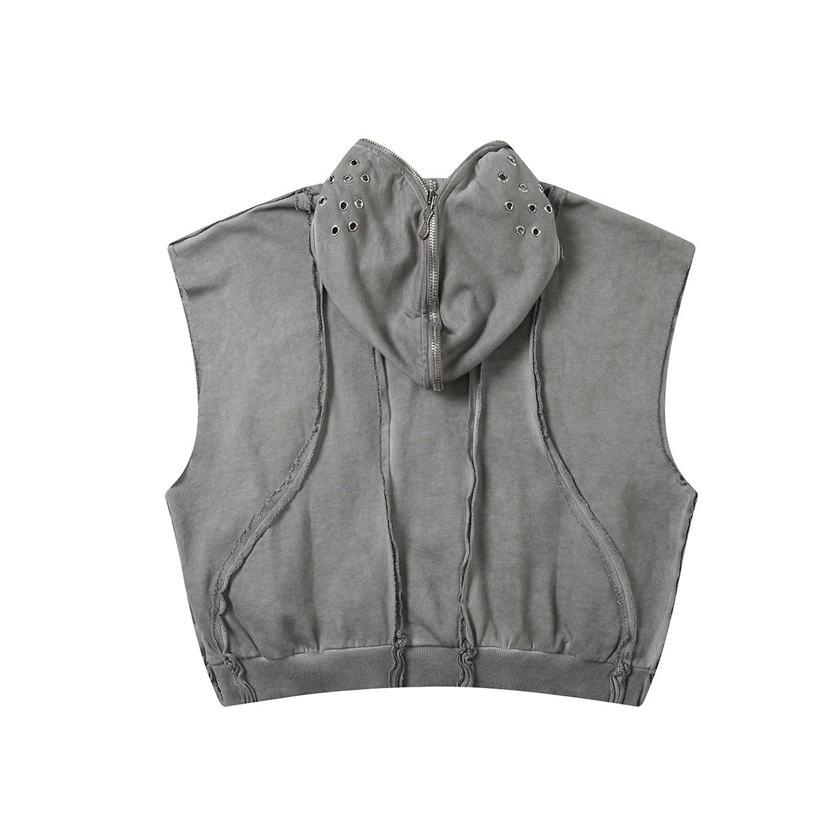 Men's Wash Dirty Dyed Patchwork Sweater Short Sleeveless Hoodie