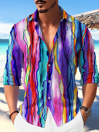 Color Matching Bamboo Linen Printed Men's Shirt