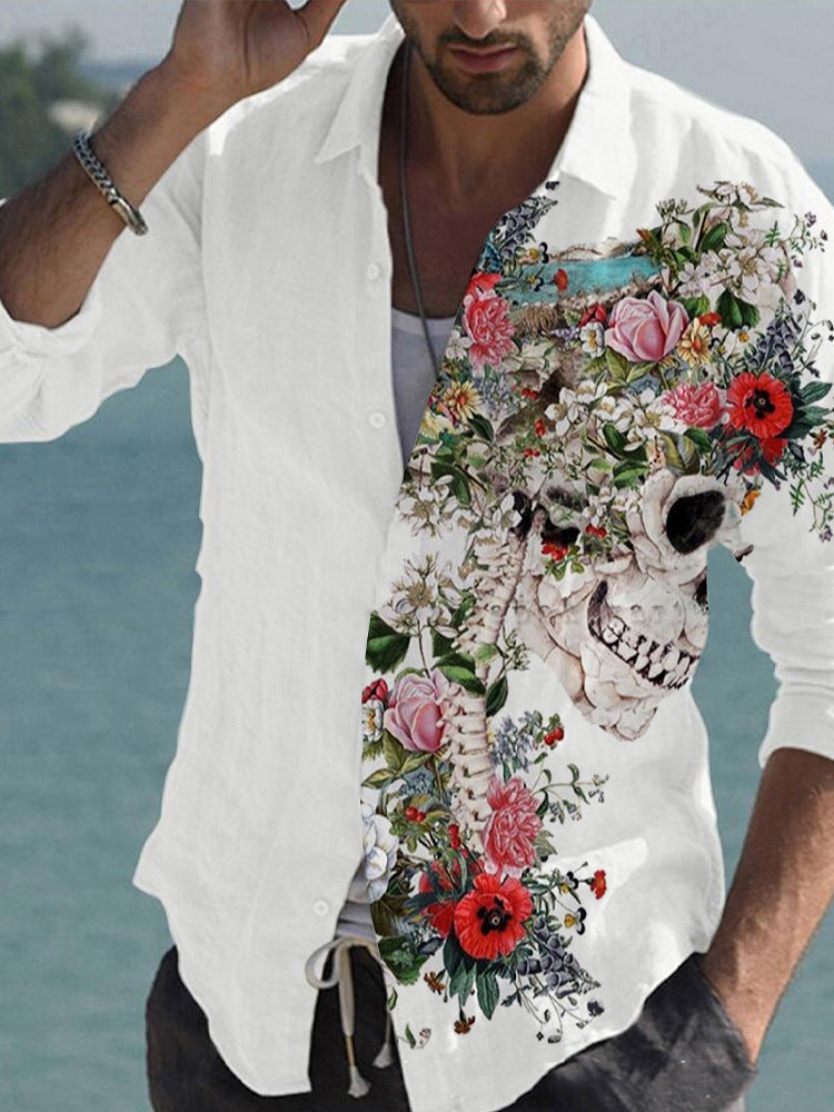 Color Matching Bamboo Linen Printed Men's Shirt