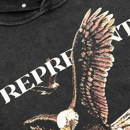 Animal Tiger Eagle Print High Street Washed Hoodie
