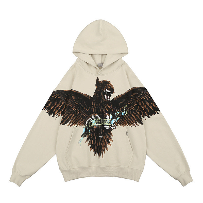 Animal Tiger Eagle Print High Street Washed Hoodie