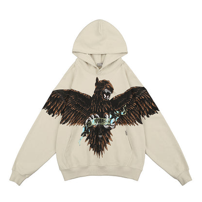 Animal Tiger Eagle Print High Street Washed Hoodie