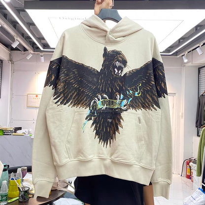 Animal Tiger Eagle Print High Street Washed Hoodie