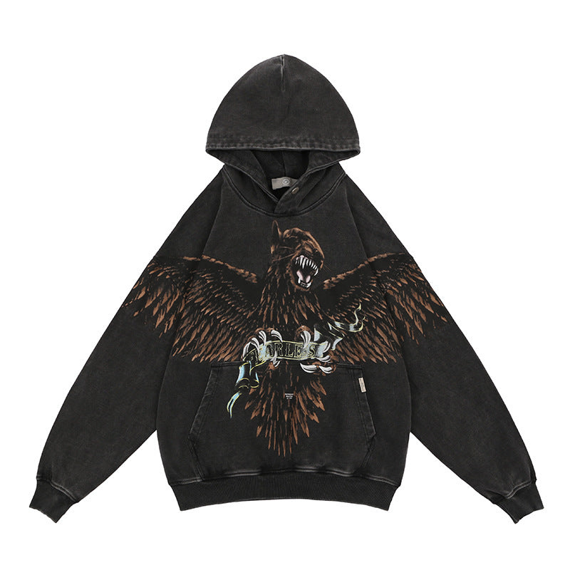 Animal Tiger Eagle Print High Street Washed Hoodie