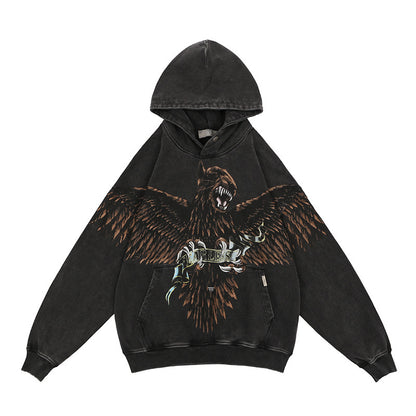 Animal Tiger Eagle Print High Street Washed Hoodie