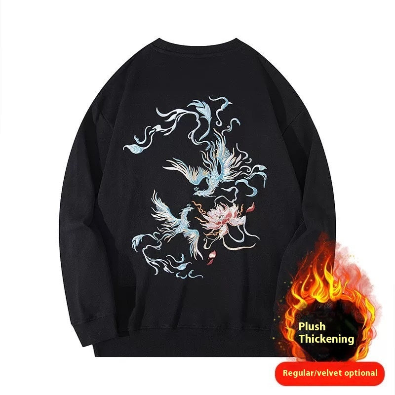 Men's Fleece Padded Coat Embroidered Shirt Round Neck