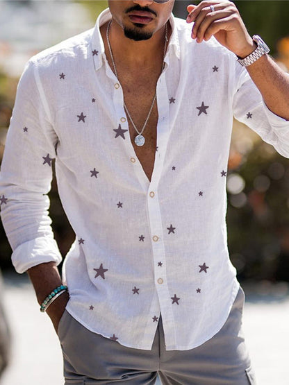 Color Matching Bamboo Linen Printed Men's Shirt