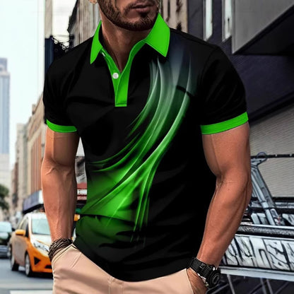 Men's Printed Color Short-sleeved Lapel Shirt