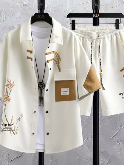 New Chinese Style National Style Suit Men's Summer Short Sleeve Shirt Shorts Wear A Set Of Casual Sports Clothes