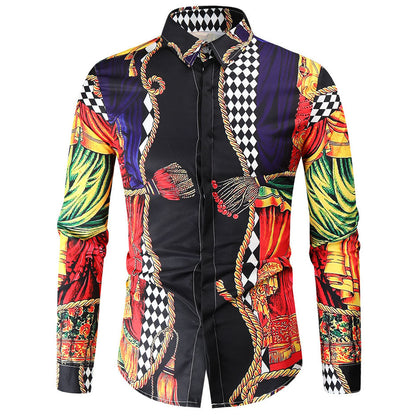 Foreign Trade New Men&amp;#039;s Shirt Spring And Autumn New Fashion Print Youth Long-sleeved Shirt Men&amp;#039;s Casual Slim Shirt