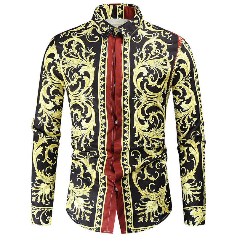 Foreign Trade New Men&amp;#039;s Shirt Spring And Autumn New Fashion Print Youth Long-sleeved Shirt Men&amp;#039;s Casual Slim Shirt