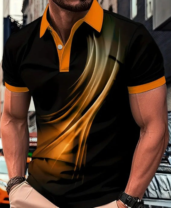 Men's Printed Color Short-sleeved Lapel Shirt