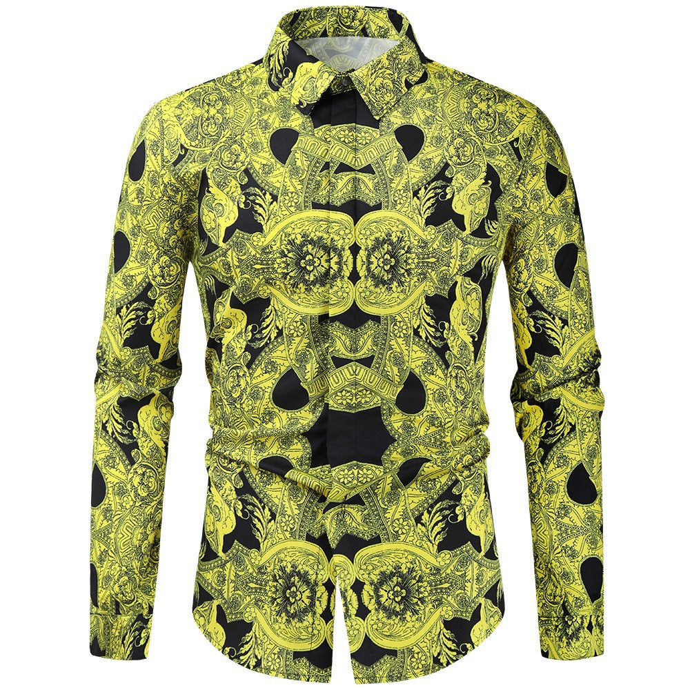 Foreign Trade New Men&amp;#039;s Shirt Spring And Autumn New Fashion Print Youth Long-sleeved Shirt Men&amp;#039;s Casual Slim Shirt