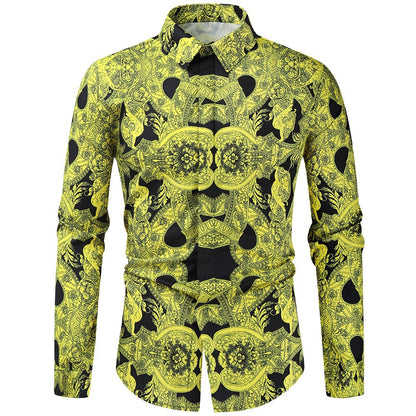 Foreign Trade New Men&amp;#039;s Shirt Spring And Autumn New Fashion Print Youth Long-sleeved Shirt Men&amp;#039;s Casual Slim Shirt