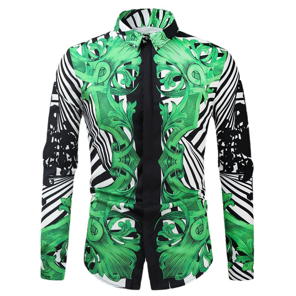 Foreign Trade New Men&amp;#039;s Shirt Spring And Autumn New Fashion Print Youth Long-sleeved Shirt Men&amp;#039;s Casual Slim Shirt