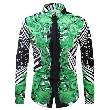 Foreign Trade New Men&amp;#039;s Shirt Spring And Autumn New Fashion Print Youth Long-sleeved Shirt Men&amp;#039;s Casual Slim Shirt