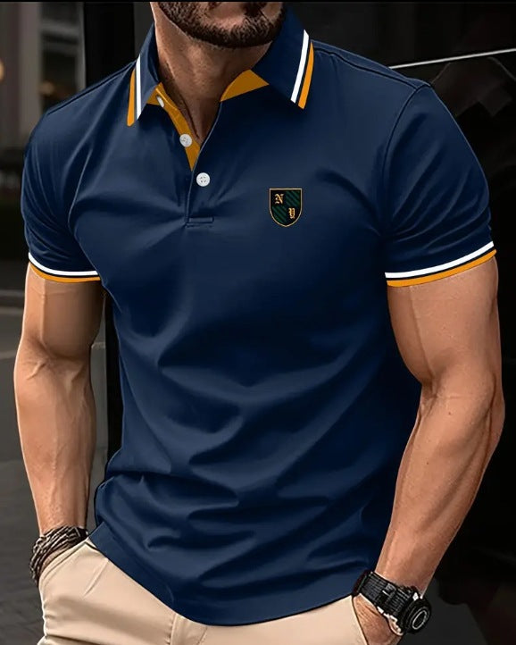 Men's Printed Color Short-sleeved Lapel Shirt