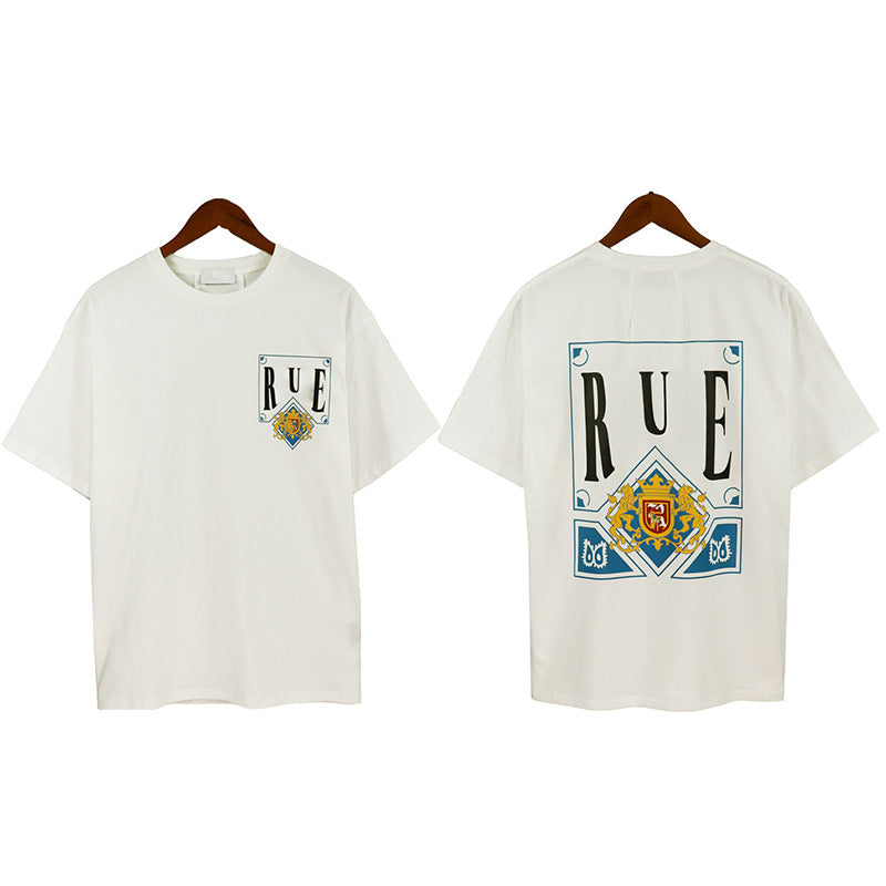 RHUDE2023 Spring And Summer New Short-sleeved American High Street Tide Brand Men And Women Genderless Poker Printed Loose T-shirt