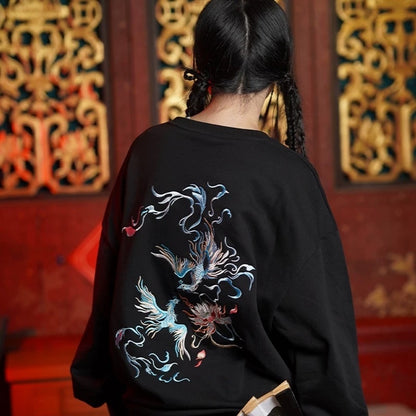 Men's Fleece Padded Coat Embroidered Shirt Round Neck