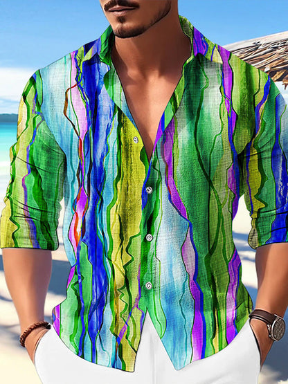 Color Matching Bamboo Linen Printed Men's Shirt